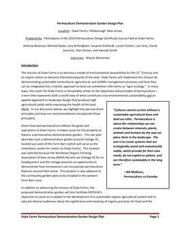 Duke Farms Permaculture Demonstration Garden Design Plan Page 1 Environment