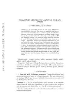 GEOMETRIC STOCHASTIC ANALYSIS on PATH SPACES 3 Where P : H → L2(E; R) Is the Paley-Wiener Map