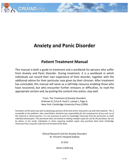 Anxiety and Panic Disorder