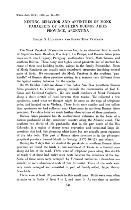 Nesting Behavior and Affinities of Monk Parakeets of Southern Buenos Aires Province, Argentina