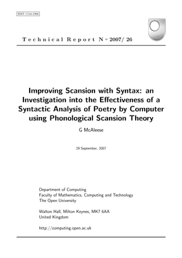 Improving Scansion with Syntax: an Investigation Into the Eﬀectiveness of a Syntactic Analysis of Poetry by Computer Using Phonological Scansion Theory