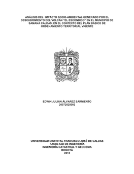 El Escondido” En El Municipio De Samaná Caldas, En El Contexto Del Plan Básico De Ordenamiento Territorial Vigente