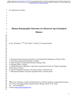 Human Demographic Outcomes of a Restored Agro-Ecological Balance