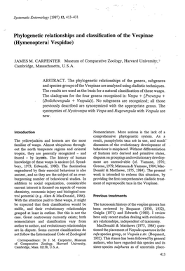 Phylogenetic Relationships and Classification of the Vespinae (Hymenoptera: Vespidae)·