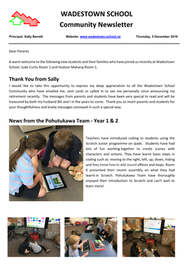 XXXXXWADESTOWN SCHOOL Community Newsletter