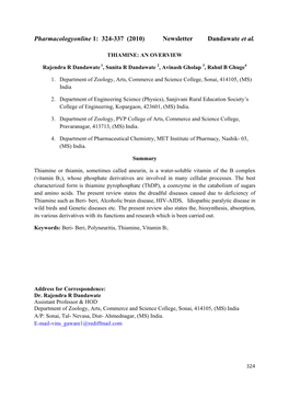 Pharmacologyonline 1: 324-337 (2010) Newsletter Dandawate Et Al