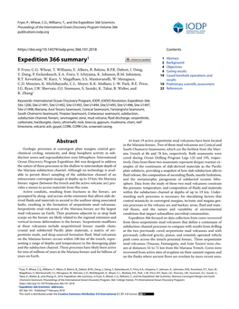 Expedition 366 Summary1 1 Abstract 2 Background 4 Objectives P