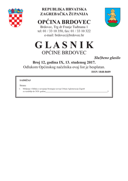 G L a S N I K OPĆINE BRDOVEC Službeno Glasilo Broj 12, Godina IX, 13