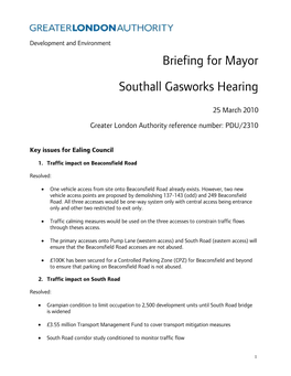 Briefing for Mayor Southall Gasworks Hearing