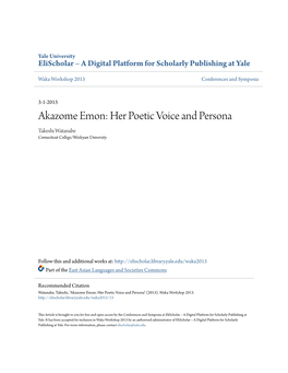 Akazome Emon: Her Poetic Voice and Persona Takeshi Watanabe Connecticut College/Wesleyan University