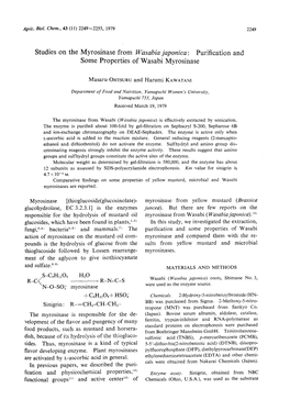 Studies on the Myrosinase from Wasabia Japonica : Purification and Some Properties of Wasabi Myrosinase