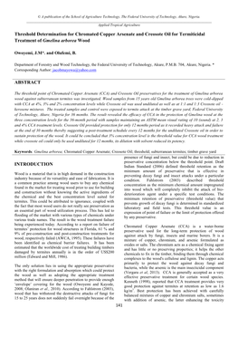 Threshold Determination for Chromated Copper Arsenate and Creosote Oil for Termiticidal Treatment of Gmelina Arborea Wood ABSTR