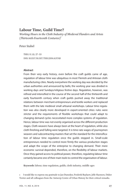 Labour Time, Guild Time? Working Hours in the Cloth Industry of Medieval Flanders and Artois (Thirteenth-Fourteenth Centuries)１