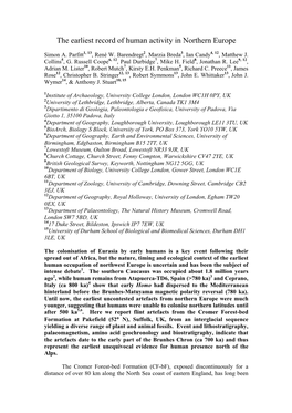 The Earliest Record of Human Activity in Northern Europe