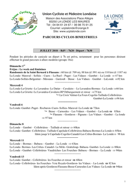 Parcours Cyclos Bimestriels