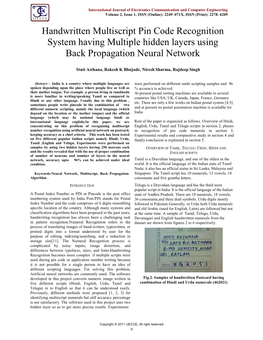 Handwritten Multiscript Pin Code Recognition System Having Multiple Hidden Layers Using Back Propagation Neural Network