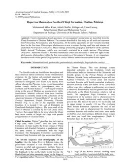 Report on Mammalian Fossils of Chinji Formation, Dhulian, Pakistan