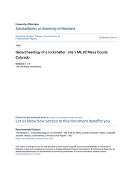 Geoarchaeology of a Rockshelter : Site 5 ME 82 Mesa County Colorado