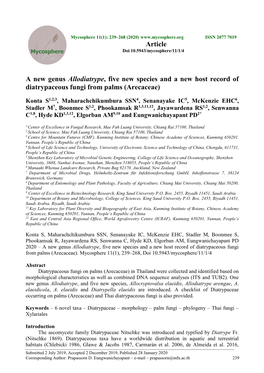 A New Genus Allodiatrype, Five New Species and a New Host Record of Diatrypaceous Fungi from Palms (Arecaceae)