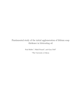 Fundamental Study of the Initial Agglomeration of Lithium Soap Thickener in Lubricating Oil