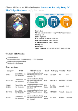 Glenn Miller and His Orchestra American Patrol / Song of the Volga Boatmen Mp3, Flac, Wma