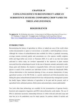 Using Linguistics to Reconstruct African Subsistence Systems: Comparing Crop Names to Trees and Livestock