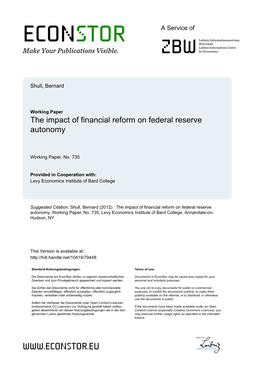 The Impact of Financial Reform on Federal Reserve Autonomy