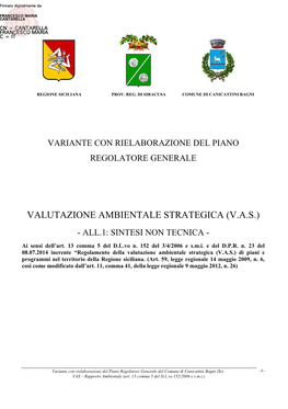 Valutazione Ambientale Strategica (V.A.S.) - All.1: Sintesi Non Tecnica