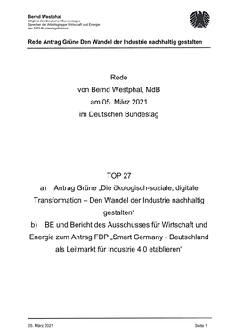 Rede Von Bernd Westphal, Mdb Am 05. März 2021 Im Deutschen Bundestag