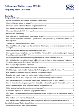 Estimates of Station Usage 2019-20: Frequently Asked Questions