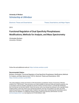 Modifications, Methods for Analysis, and Mass Spectrometry