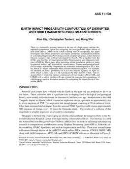 Aas 11-408 Earth-Impact Probability Computation of Disrupted Asteroid Fragments Using Gmat/Stk/Codes