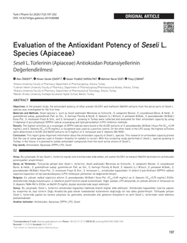 Evaluation of the Antioxidant Potency of Seseli L. Species (Apiaceae) Seseli L