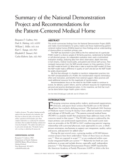 Summary of the National Demonstration Project and Recommendations for the Patient-Centered Medical Home