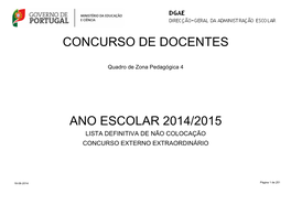 Concurso De Docentes Ano Escolar 2014/2015