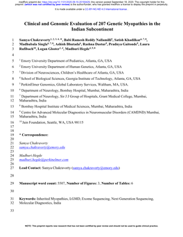 Clinical and Genomic Evaluation of 207 Genetic Myopathies in the Indian Subcontinent