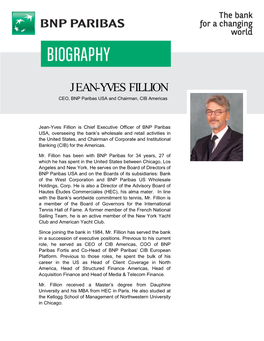 JEAN-YVES FILLION CEO, BNP Paribas USA and Chairman, CIB Americas