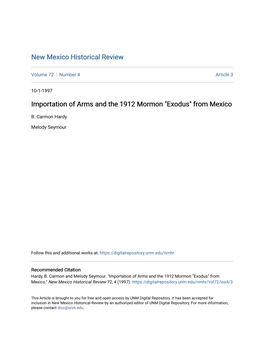 Importation of Arms and the 1912 Mormon "Exodus" from Mexico