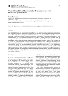 Competitive Ability of Daphnia Under Dominance of Non-Toxic Filamentous