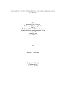 Democracy – Is It Appropriate for Post-Colonial Developing Countries?