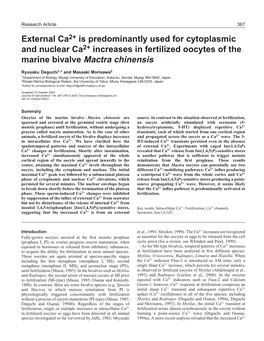 External Ca2+ Is Predominantly Used for Cytoplasmic and Nuclear Ca2+ Increases in Fertilized Oocytes of the Marine Bivalve Mactra Chinensis
