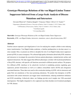 Genotype-Phenotype Relations of the Von Hippel-Lindau Tumor Suppressor Inferred from a Large-Scale Analysis of Disease Mutations and Interactors