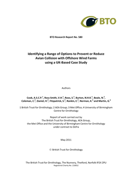 Identifying a Range of Options to Prevent Or Reduce Avian Collision with Offshore Wind Farms Using a UK-Based Case Study