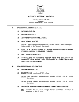 Council Meeting Agenda December 3, 2019