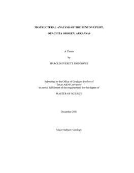 3D Structural Analysis of the Benton Uplift, Ouachita Orogen, Arkansas