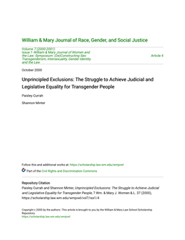 Unprincipled Exclusions: the Struggle to Achieve Judicial and Legislative Equality for Transgender People