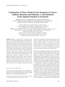 Combination of Three Metals for the Treatment of Cancer: Gallium, Rhenium and Platinum