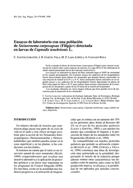 Ensayos De Laboratorio Con Una Población De Steinernema Carpocapsae (Filipjev) Detectada En Larvas De Capnodis Tenebrionis L