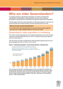 Population and Some of the Underlying Demographic Changes That Are Contributing to the Ageing of Queensland’S Population