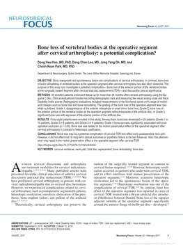 Bone Loss of Vertebral Bodies at the Operative Segment After Cervical Arthroplasty: a Potential Complication?